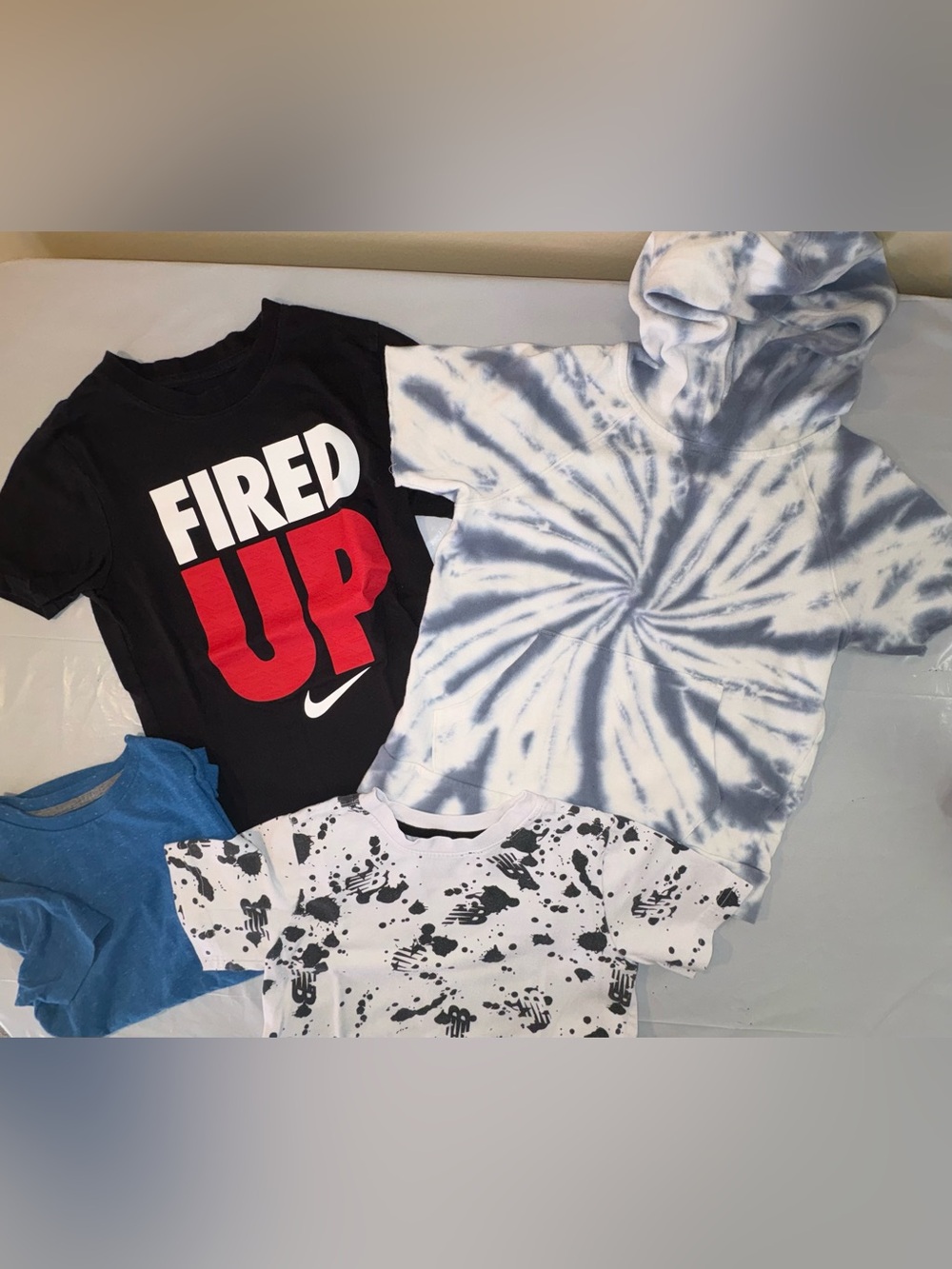 Bundle of 4 Shirts, Size 8: Black 3Brand/Nike, Old Navy Tie Dye Hoodie, New Bala